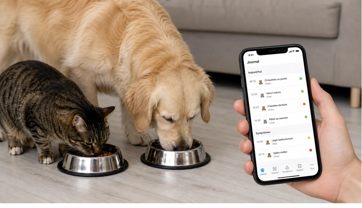 Chien et chat avec journal alimentaire Petoleris