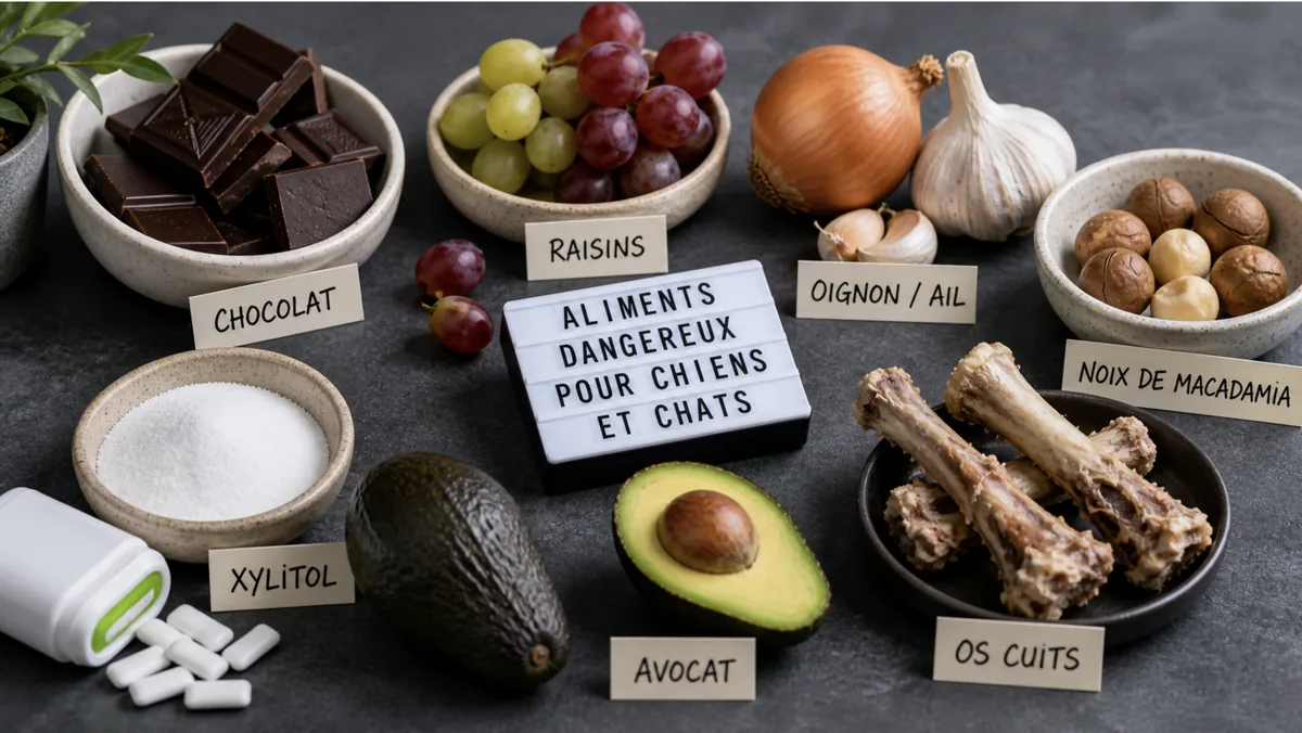 Aliments dangereux pour chiens et chats — chocolat, raisins, xylitol